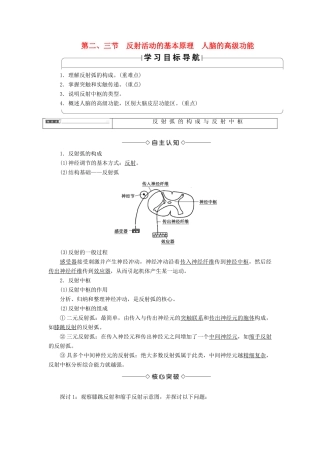 高中生物 第1单元 第3章 第2、3节 反射活动的基本原理 人脑的高级功能教案 中图版必修3-中图版高中必修3生物教案