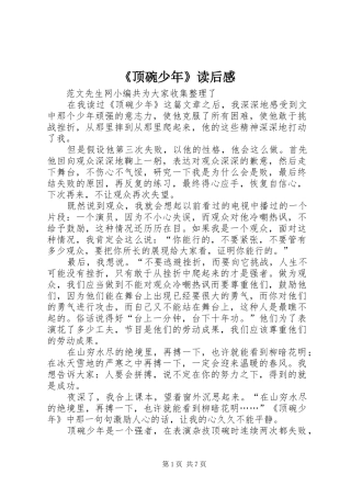 《顶碗少年》读后感 