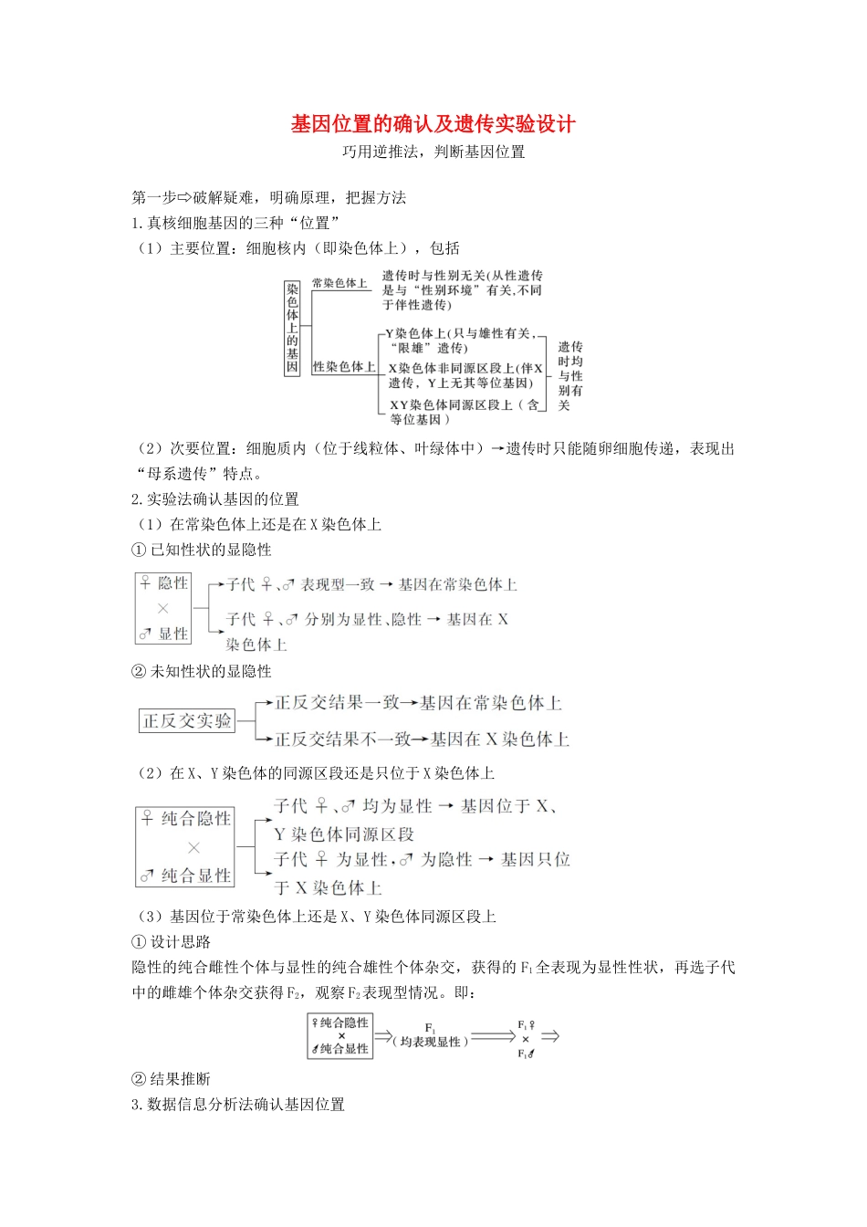 高考生物一轮复习 补上一课4 基因位置的确认及遗传实验设计教案 中图版必修2-中图版高三必修2生物教案_第1页