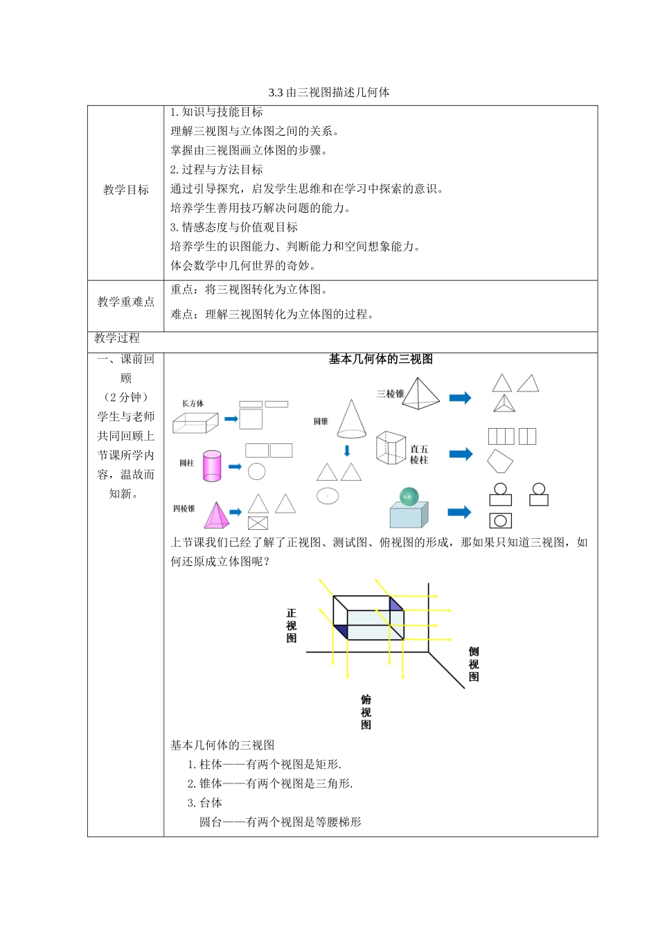 九年级数学下册 第3章 三视图与表面展开图 3.3 由三视图描述几何体教案 （新版）浙教版-（新版）浙教版初中九年级下册数学教案_第1页