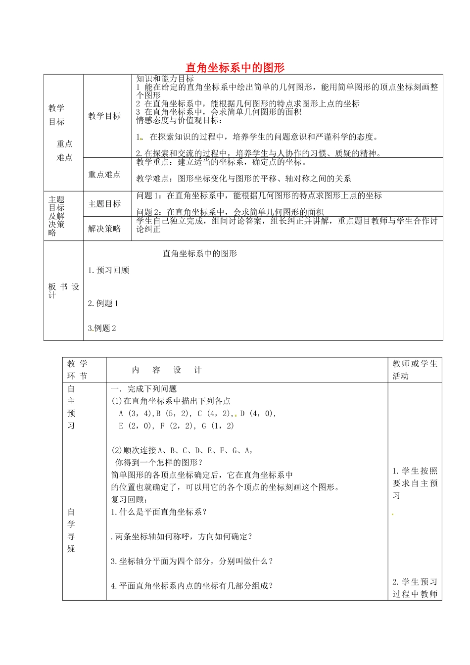 七年级数学下册 14.3 直角坐标系中的图形教案1 （新版）青岛版-（新版）青岛版初中七年级下册数学教案_第1页