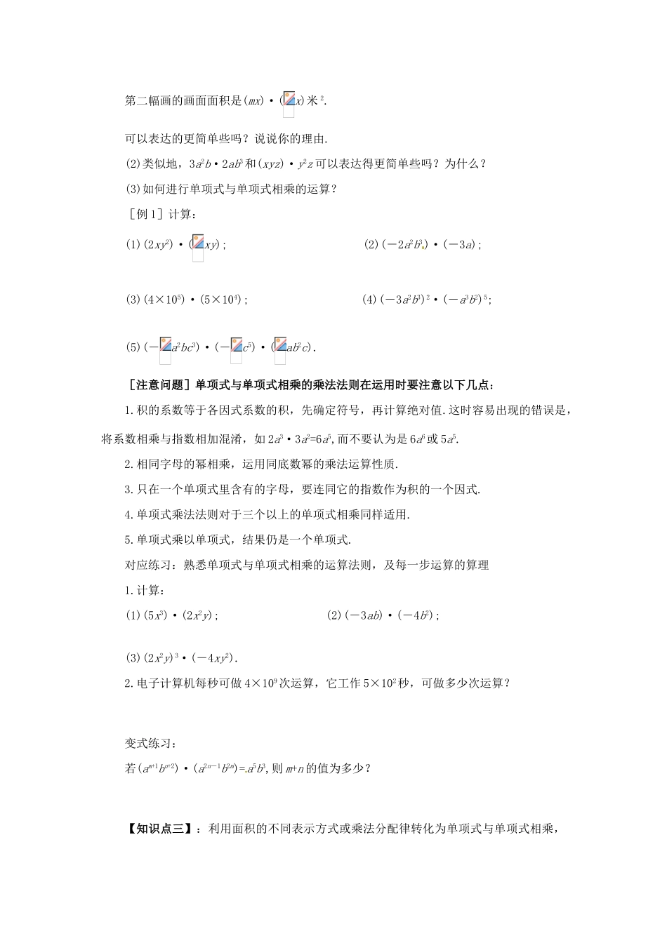 山东省青岛胶南市黄山经济区七年级数学上册《整式的乘法》教案_第2页