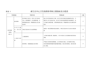 乡镇卫生院绩效考核主要指标及分值表