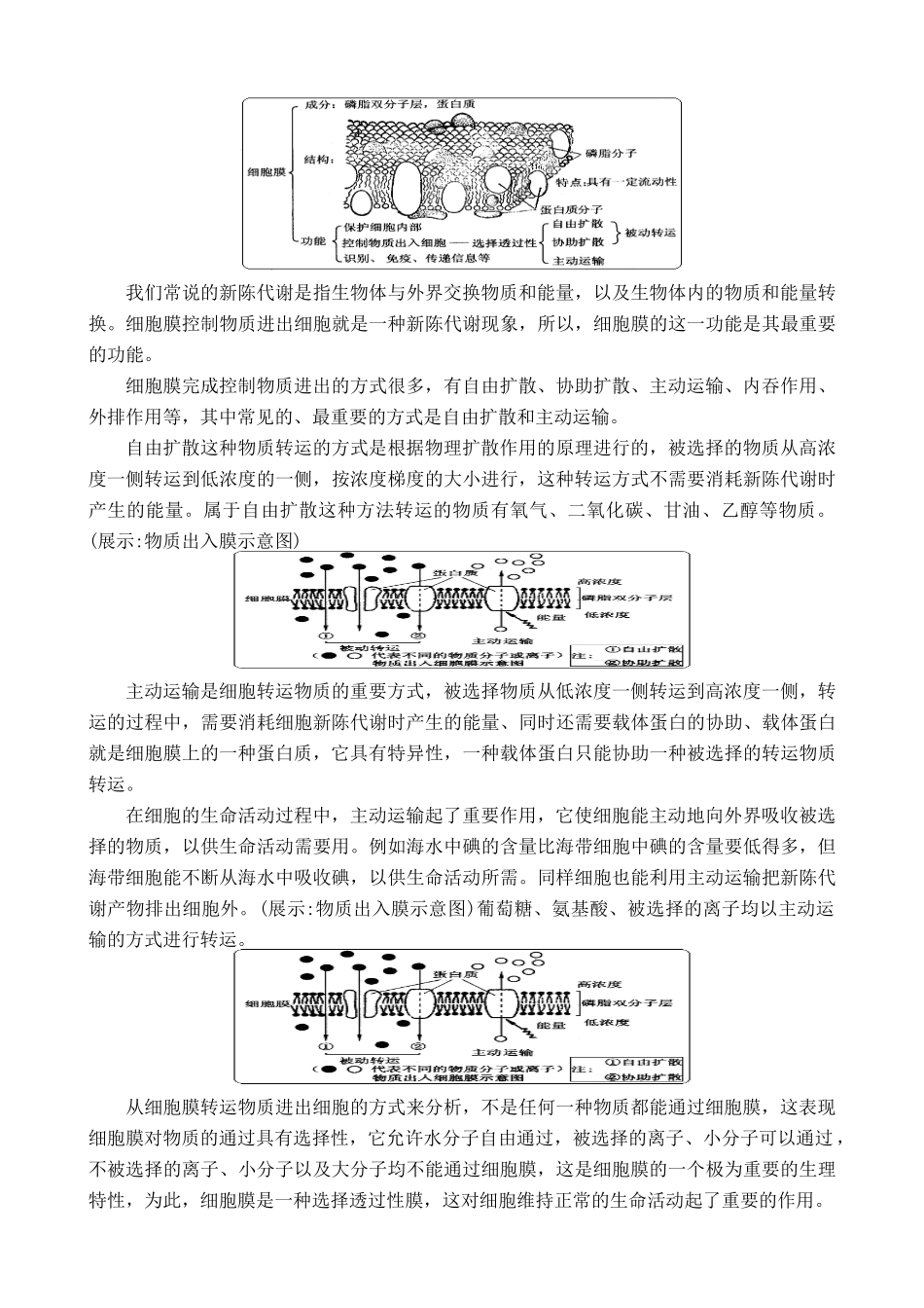 高中生物细胞膜的结构和功能教案 人教版 必修1_第3页