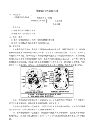 高中生物细胞膜的结构和功能教案 人教版 必修1
