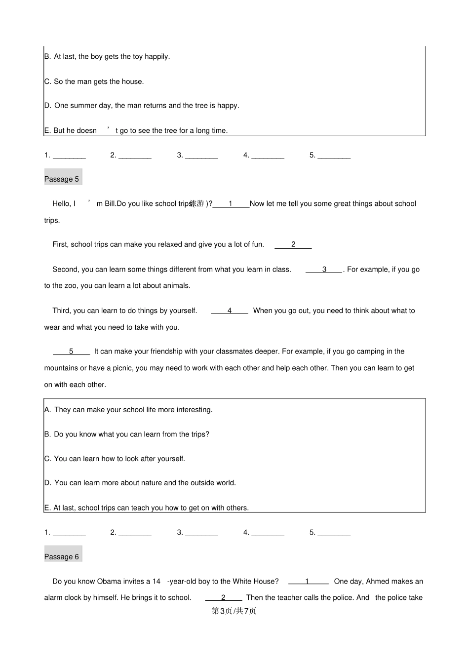 人教版英语七年级下还原性阅读专项训练_第3页