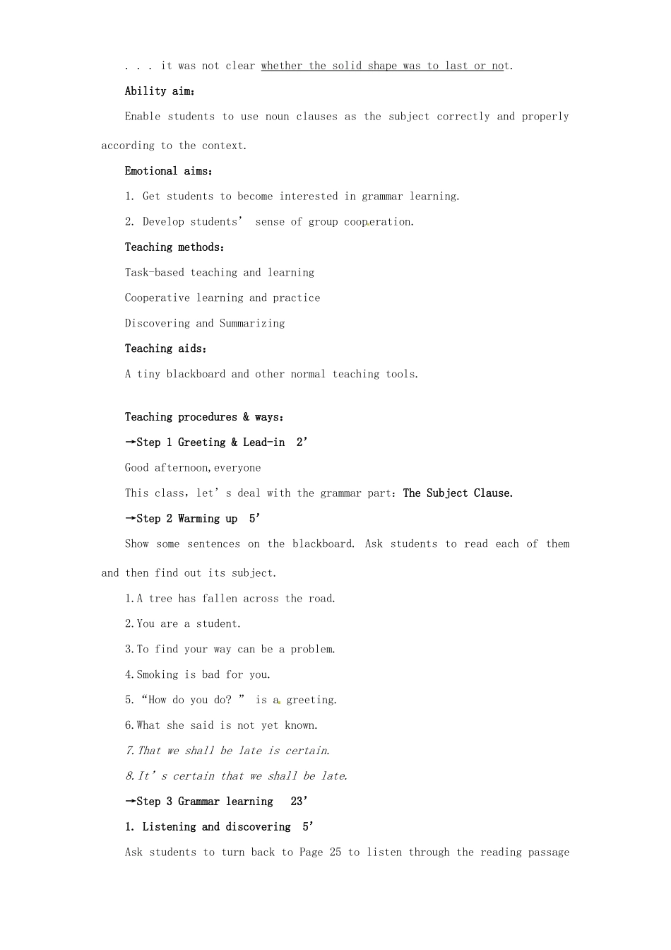 高中英语 Unit 4 Astronomy-Grammarsubject clause教案 新人教版必修3_第2页