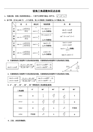 初中三角函数知识点总结(中考复习)