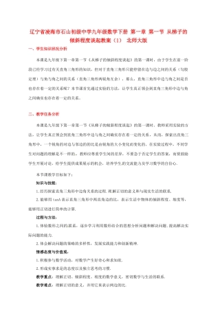 辽宁省凌海市石山初级中学九年级数学下册 第一章 第一节 从梯子的倾斜程度谈起教案（1） 北师大版