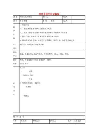 山东省临沭县第三初级中学七年级生物下册 神经系统的组成教案 新人教版