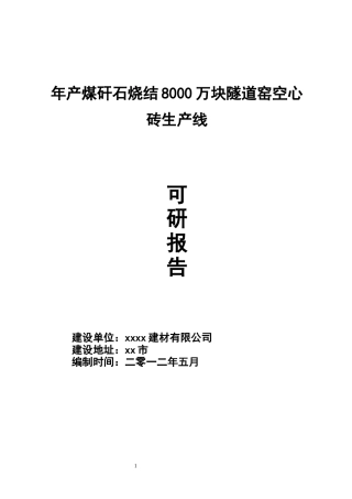 xxxx建材煤矸石烧结空心砖项目可研报告