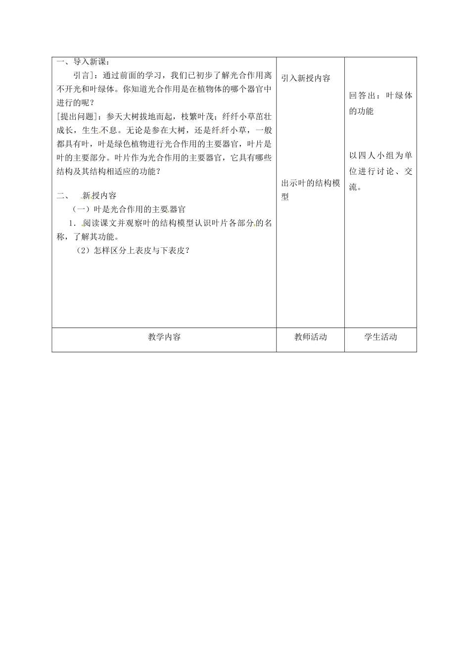 七年级生物上册 第6章 第2节 植物光合作用的场所教案1 苏教版-苏教版初中七年级上册生物教案_第2页