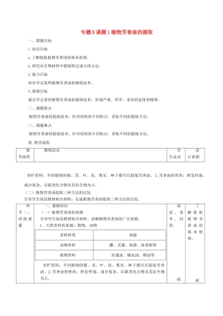 高中生物 专题6 植物有效成分的提取 课题1 植物芳香油的提取教案 新人教版选修1-新人教版高二选修1生物教案