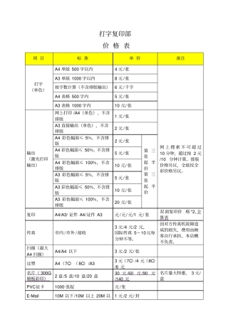 打字复印收费标准1