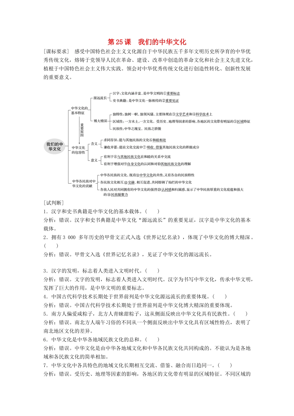 （鲁京津琼专用）高考政治大一轮复习 第十一单元 中华文化与民族精神 第25课 我们的中华文化讲义-人教版高三全册政治教案_第1页