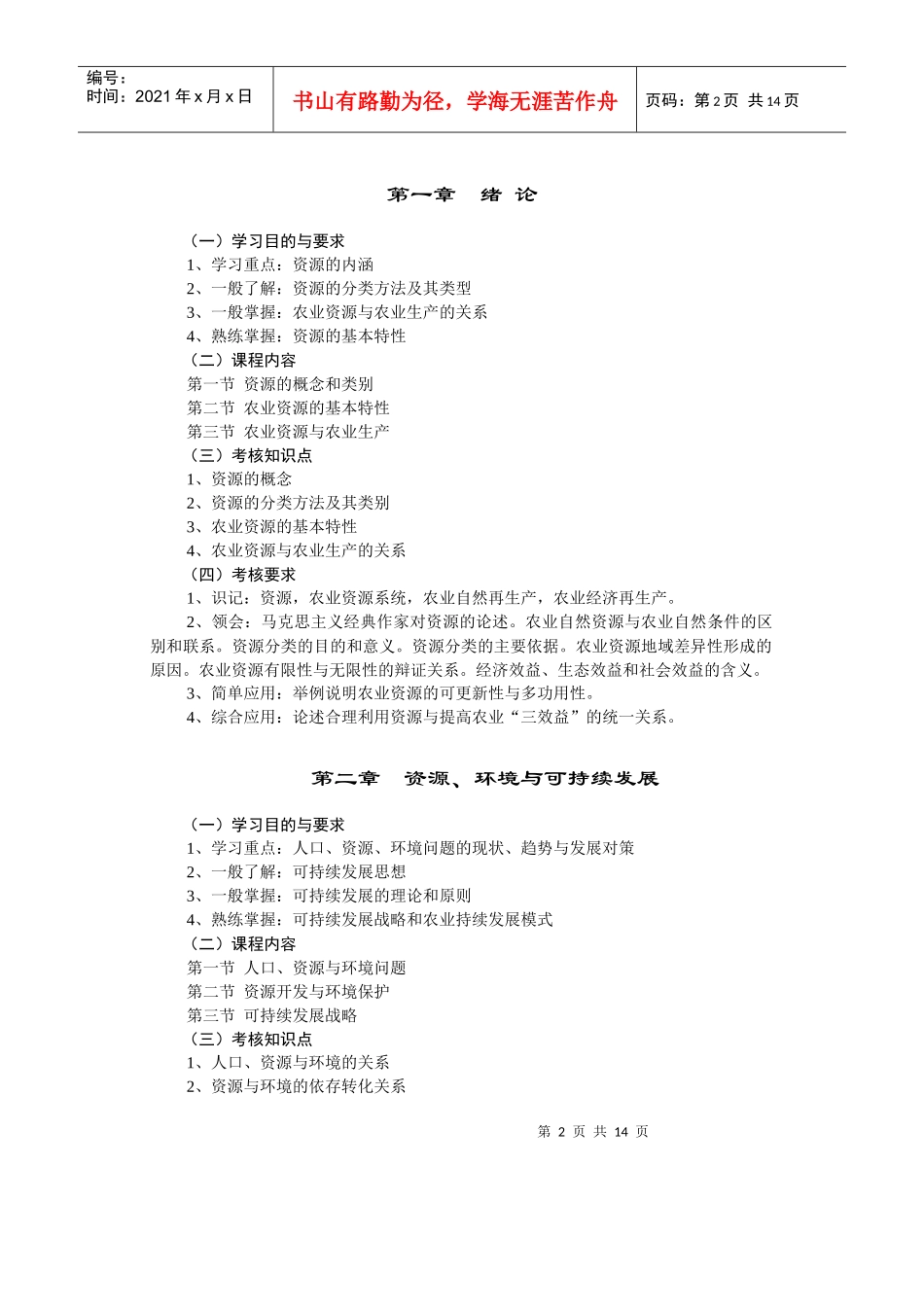 农业环保与资源管理自学考试大纲(1)_第2页