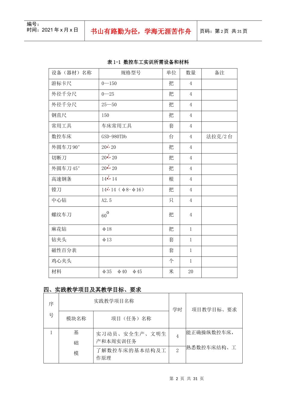乐职校数控车工职业技能训练实训指导书_第2页