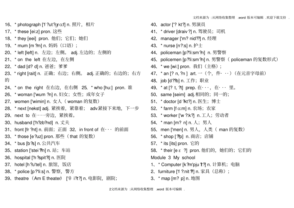 外研版七年级上册单词表_第2页