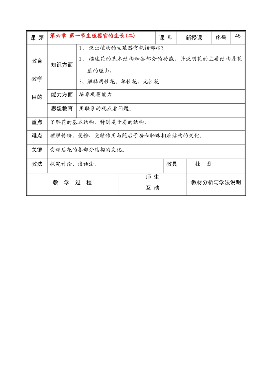 七年级生物上册 第六章 第三节生殖器官的生长(二)教案 北师大版_第1页