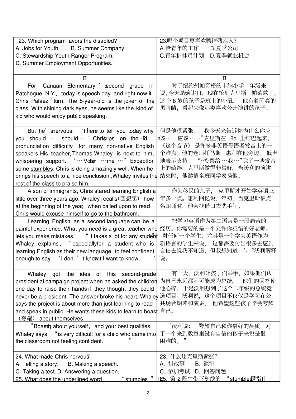 (打印版)2019高考英语全国I卷真题全文讲解,精深翻译_第2页