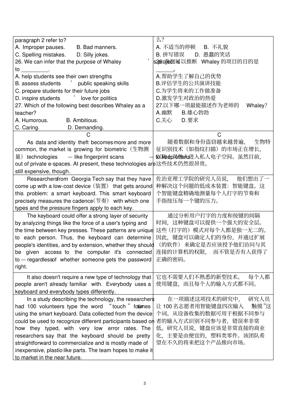 (打印版)2019高考英语全国I卷真题全文讲解,精深翻译_第3页