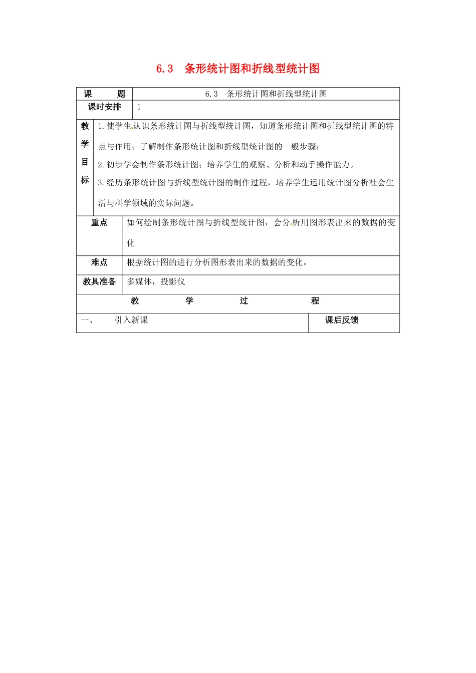 七年级数学上册 6.3 条形统计图和折线统计图教案 浙教版_第1页