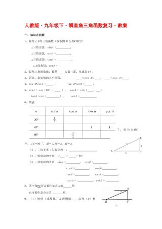 九年级数学下册解直角三角函数复习教案人教版