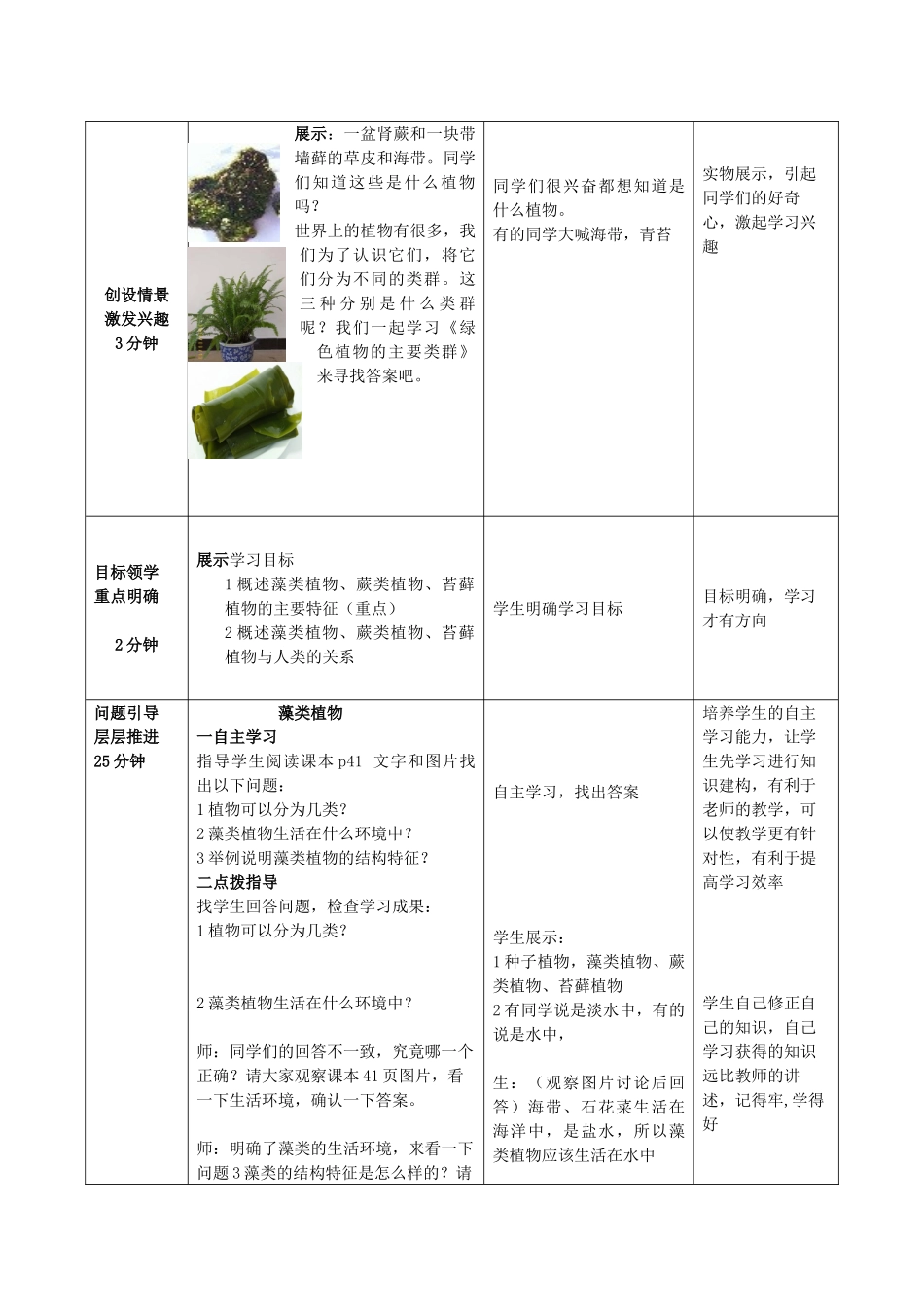 七年级生物上册 2.1.1 绿色植物的主要类群（第1课时）优秀教案 （新版）济南版-（新版）济南版初中七年级上册生物教案_第2页