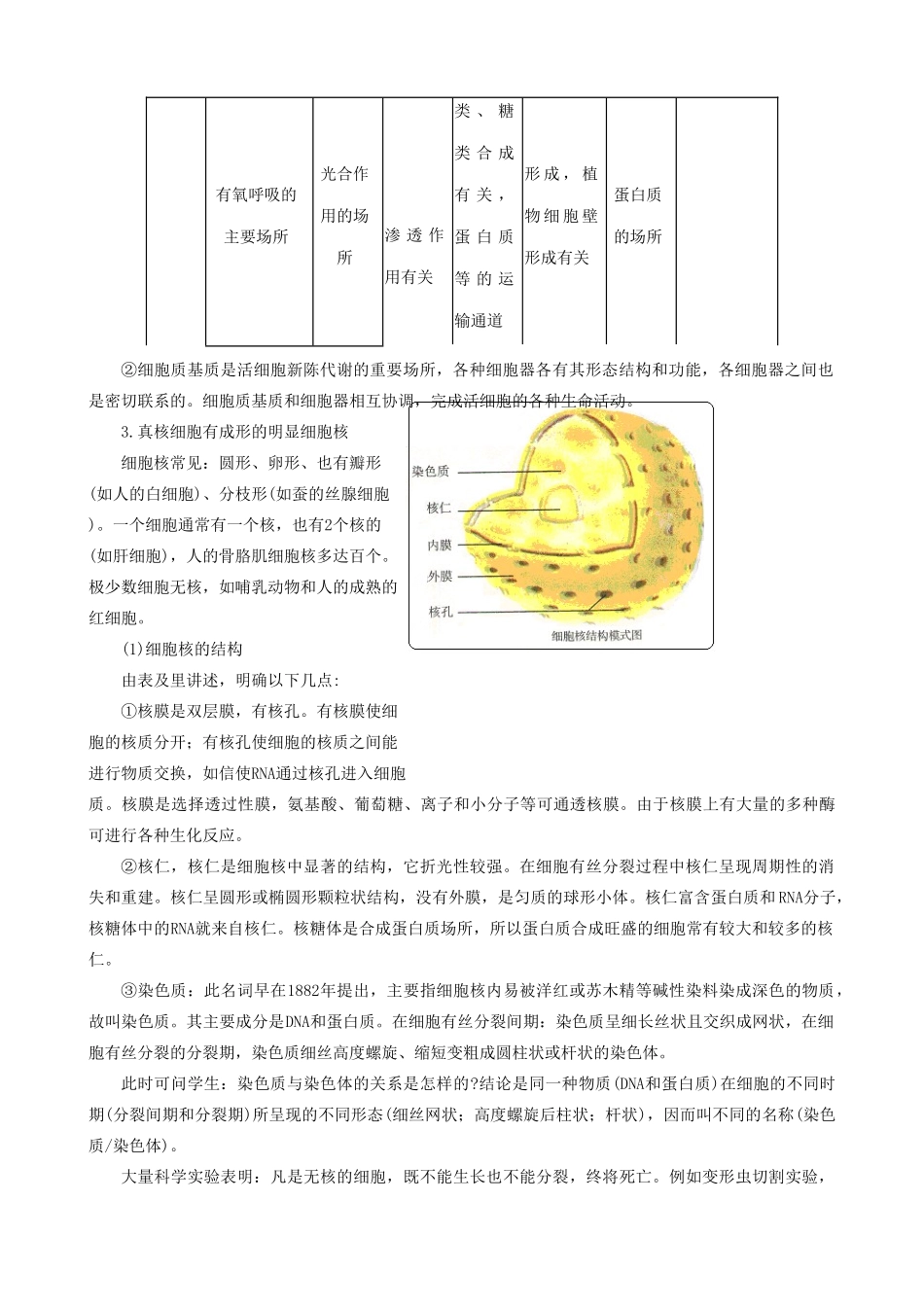 高中生物细胞核的结构与功能教案 人教版 必修1_第3页
