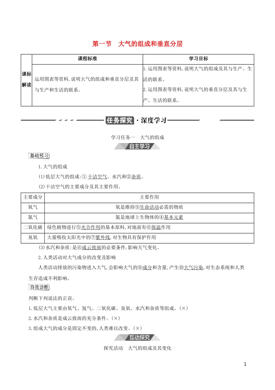 （3年高考2年模拟）新教材高考地理 第二章 地球上的大气 第一节 大气的组成和垂直分层讲义 新人教版必修第一册-新人教版高三第一册地理教案_第1页