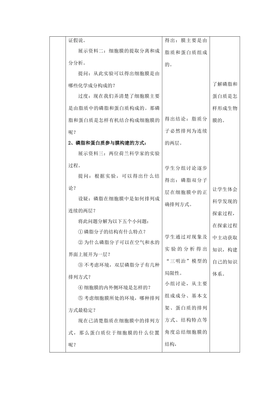 高中生物 《生物膜的流动镶嵌模型》教学设计 新人教版必修1_第3页