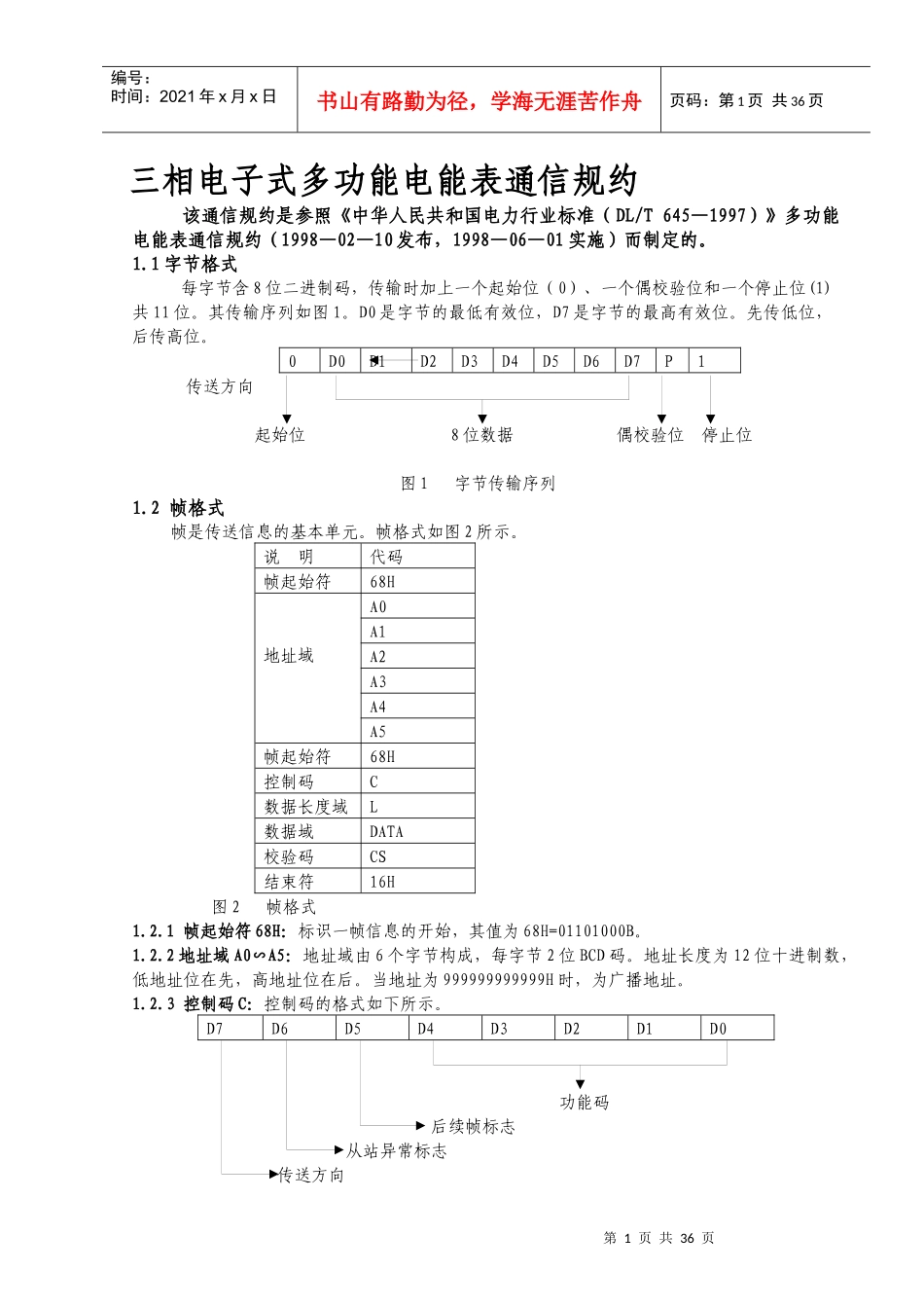 三相电子式多功能电能表(国标型)通讯规约(双方向)_第1页