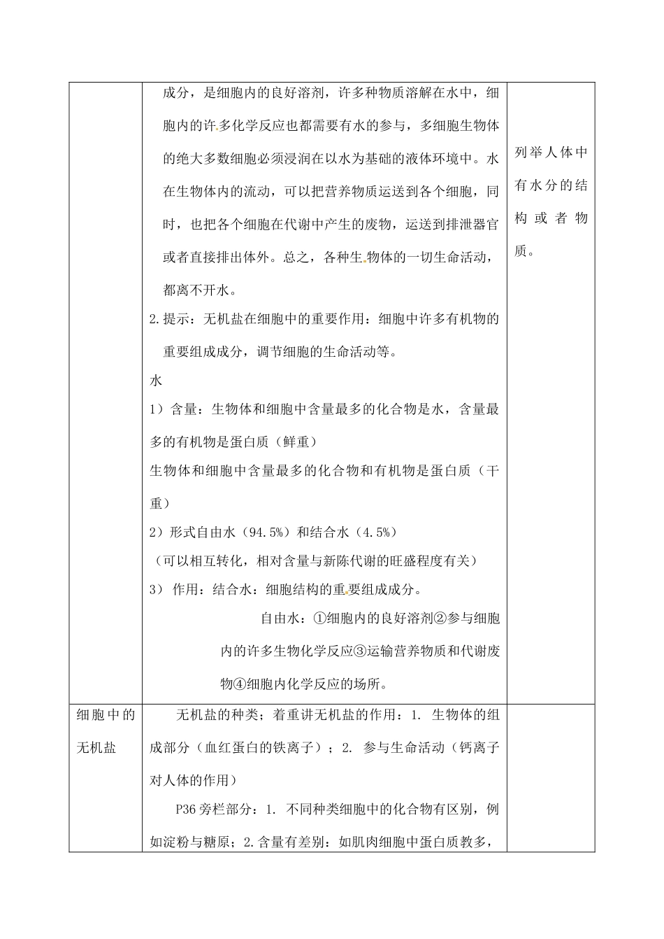 高中生物 2.5细胞中的无机物2教案 新人教版必修1_第2页