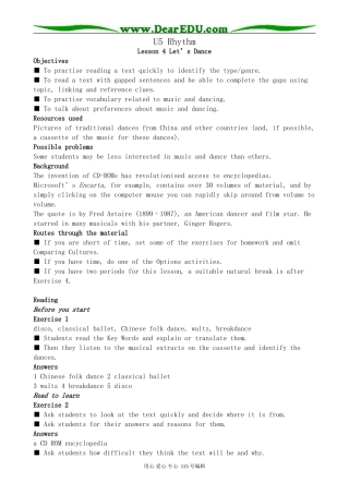 北师大版高中英语必修2U5 Rhythm--Lesson 4 Let’s Dance