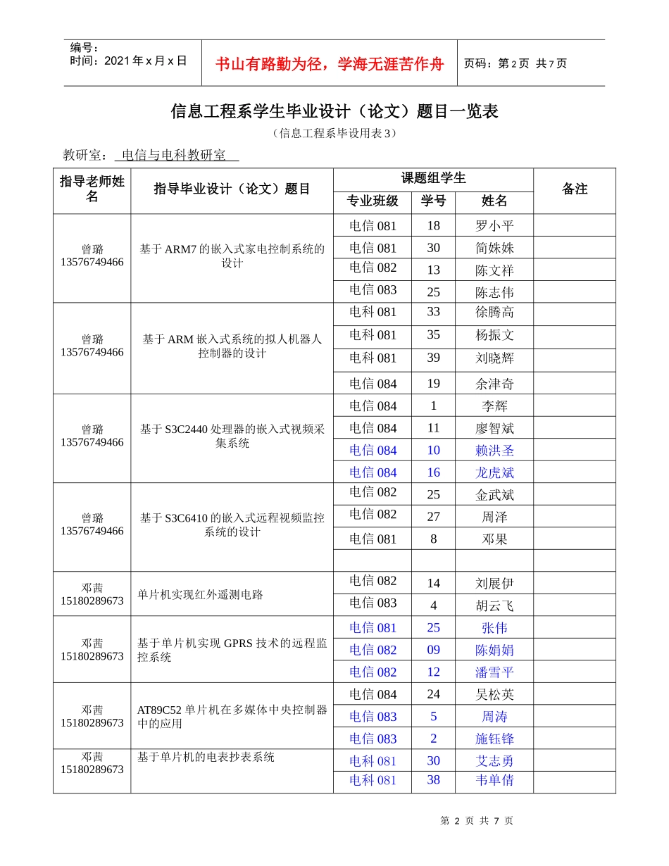 信息工程系学生毕业设计(论文)题目一览表(信息工程系毕设用表3)_第2页