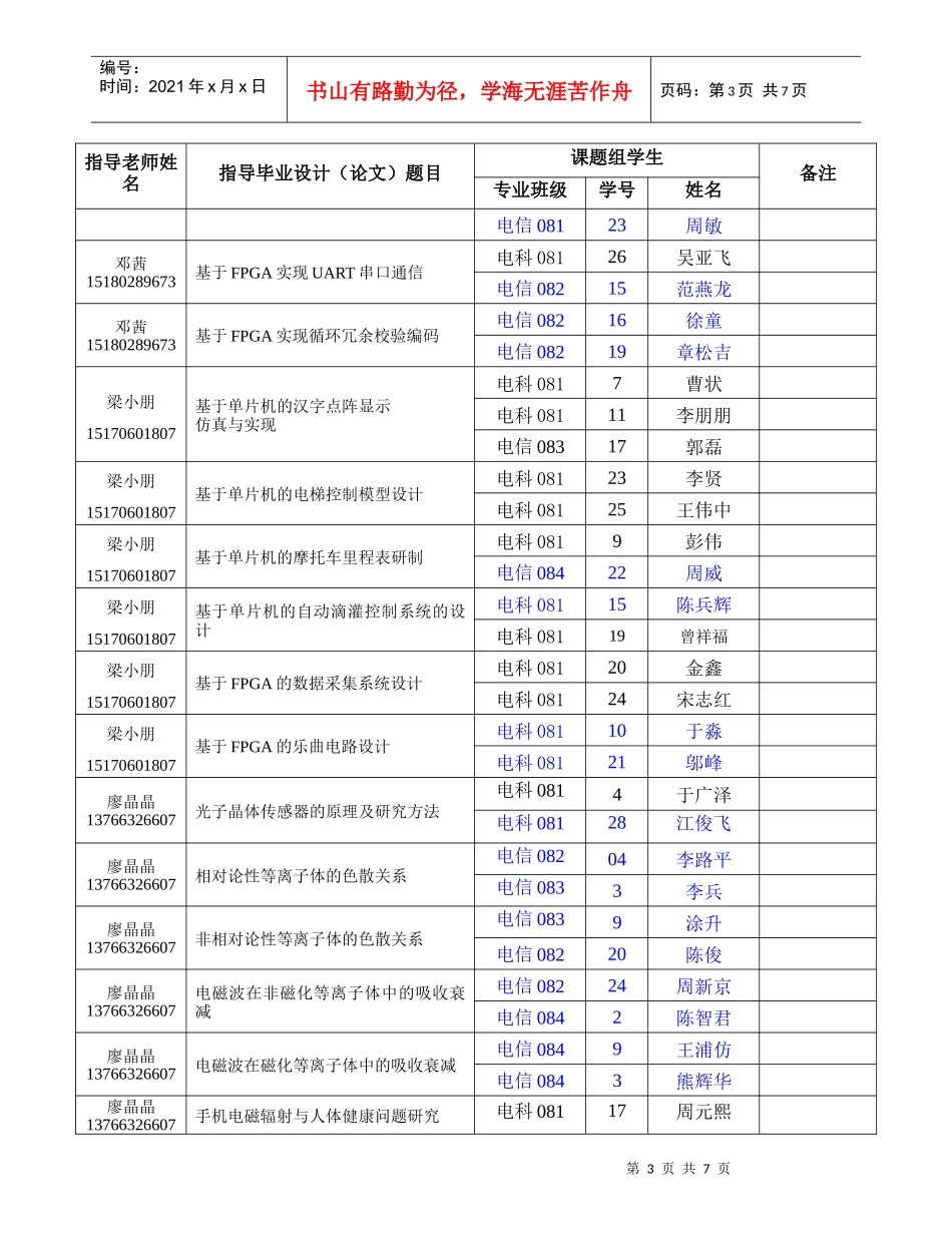 信息工程系学生毕业设计(论文)题目一览表(信息工程系毕设用表3)_第3页