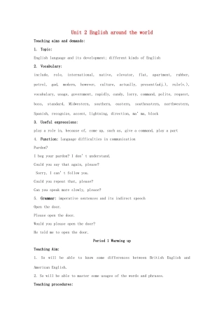 高中英语 unit 2《Englishi around the World》教案 新人教必修1