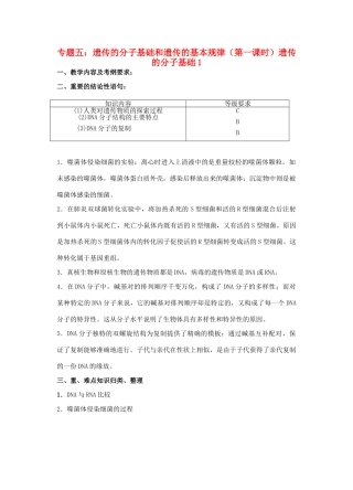 高三生物 专题五 遗传的分子基础和遗传的基本规律（第一课时）教案