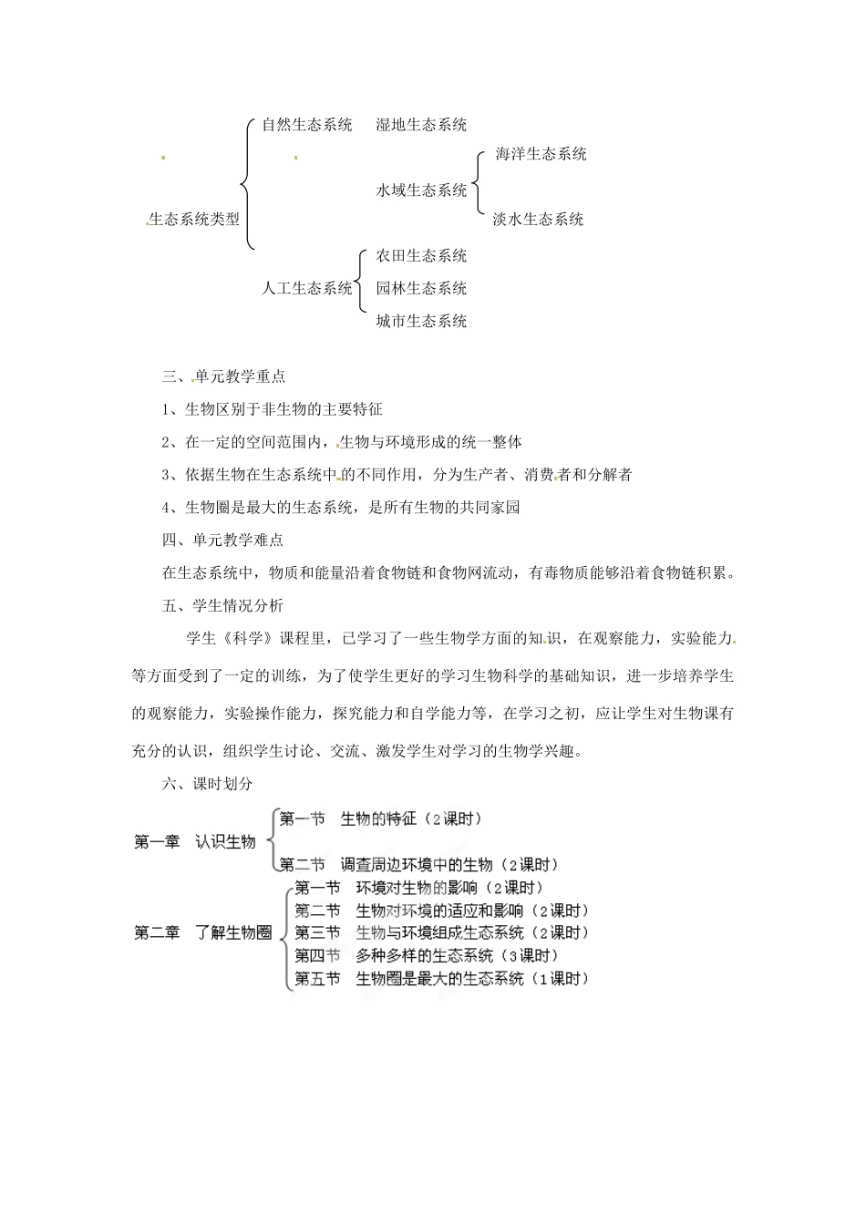 山东省临淄外国语实验学校七年级生物上册 第一单元《生物和生物圈》单元教学设计 鲁科版_第2页