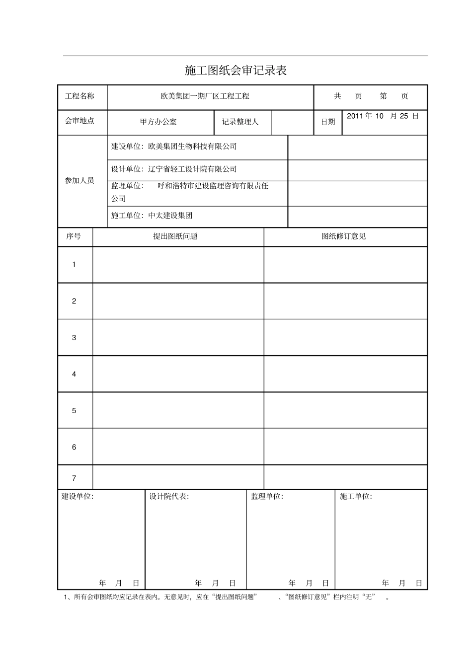 图纸会审记录表及设计交底记录表_第1页