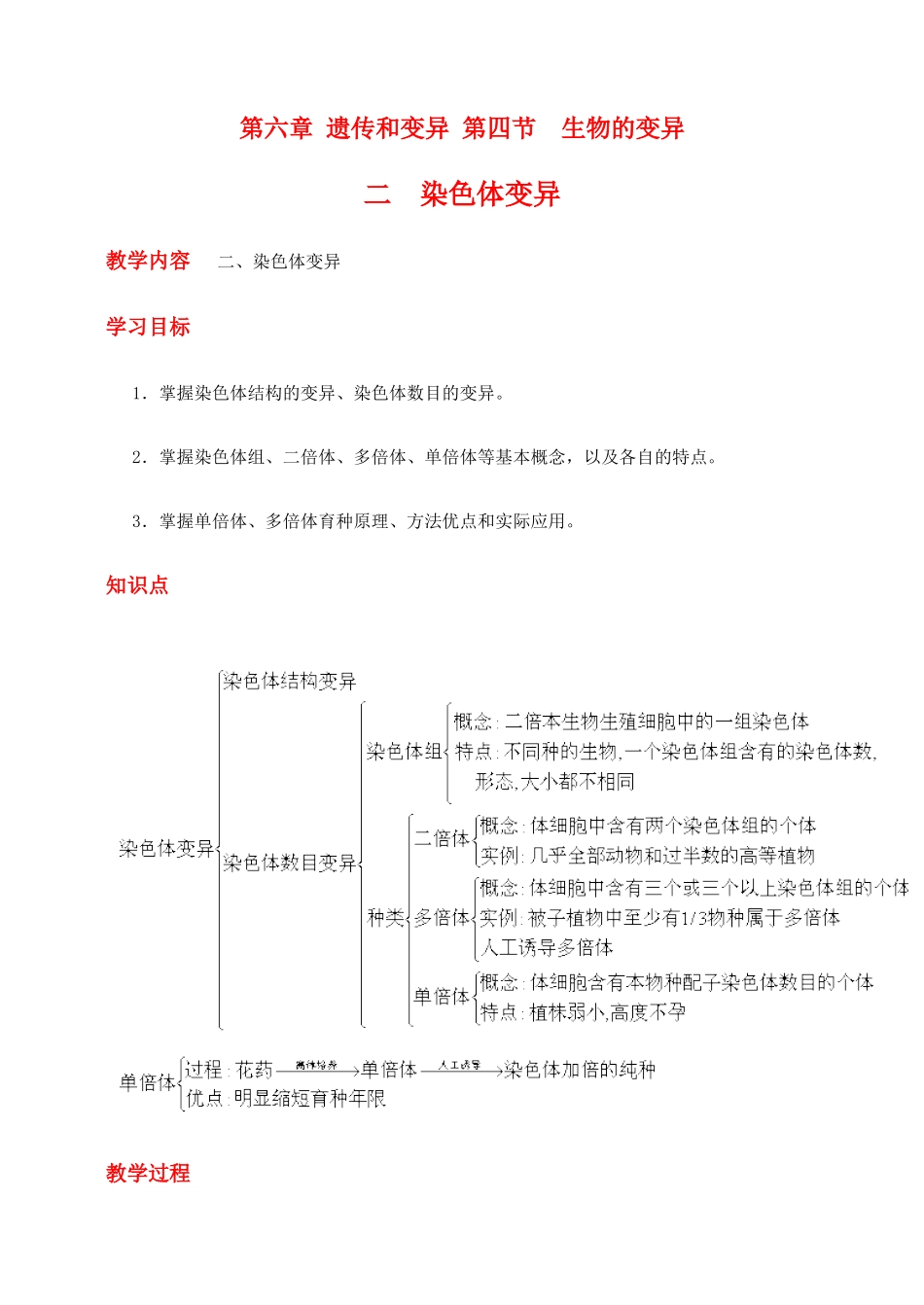 高二生物第六章 遗传和变异 第四节　生物的变异教案_第1页