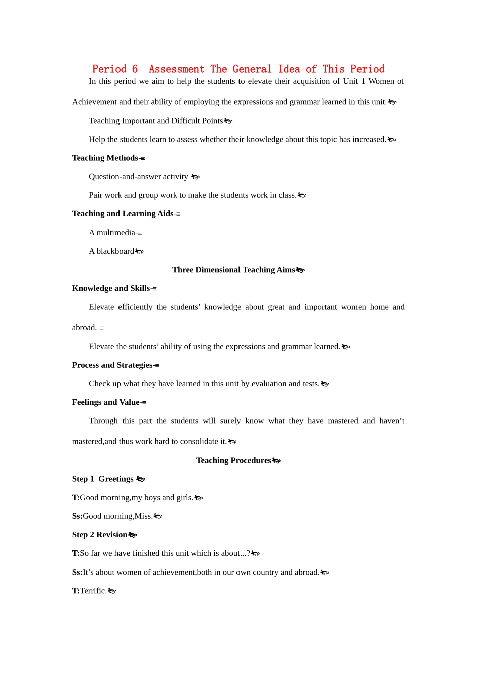 高中英语 Period 6  Assessment（Unit 1 Women of achievement）优秀教案 新人教版必修4_第1页