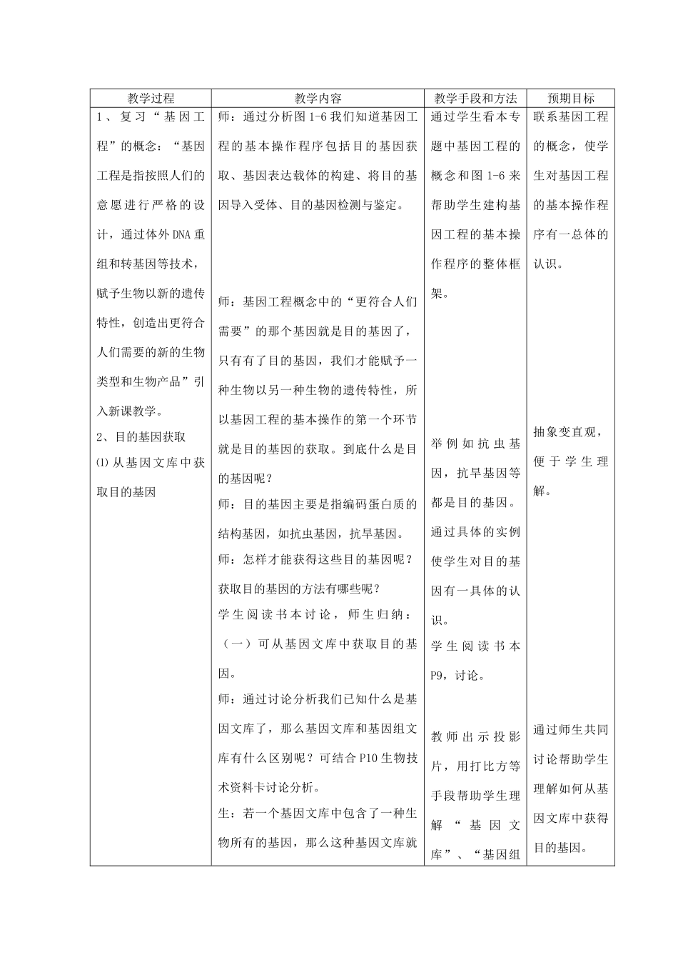 高中生物《基因工程的基本操作程序》教案6 新人教版选修3_第1页