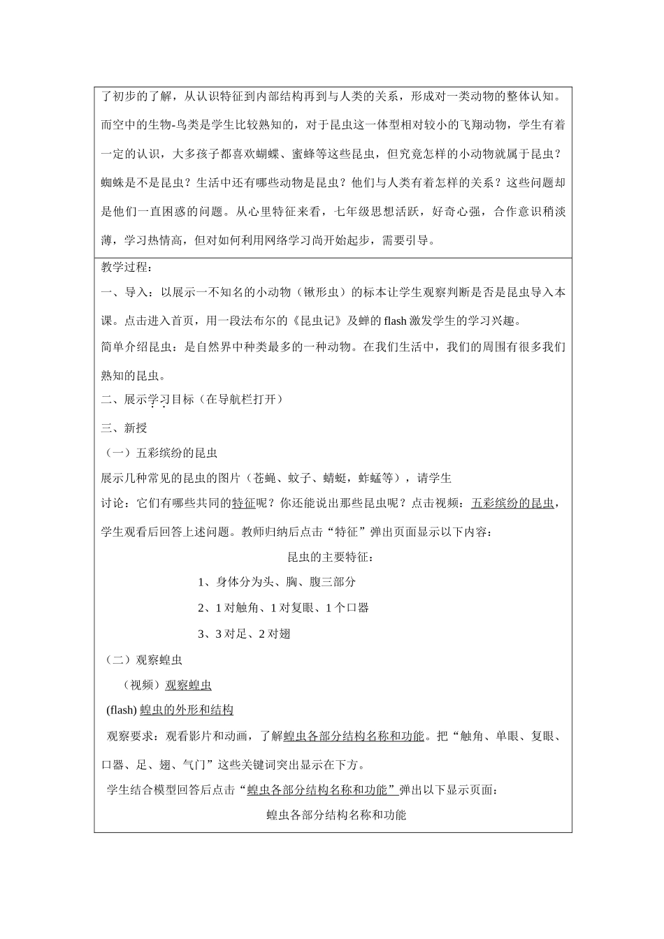 七年级生物下册 第9章之《昆虫 》设计方案 苏科版_第2页