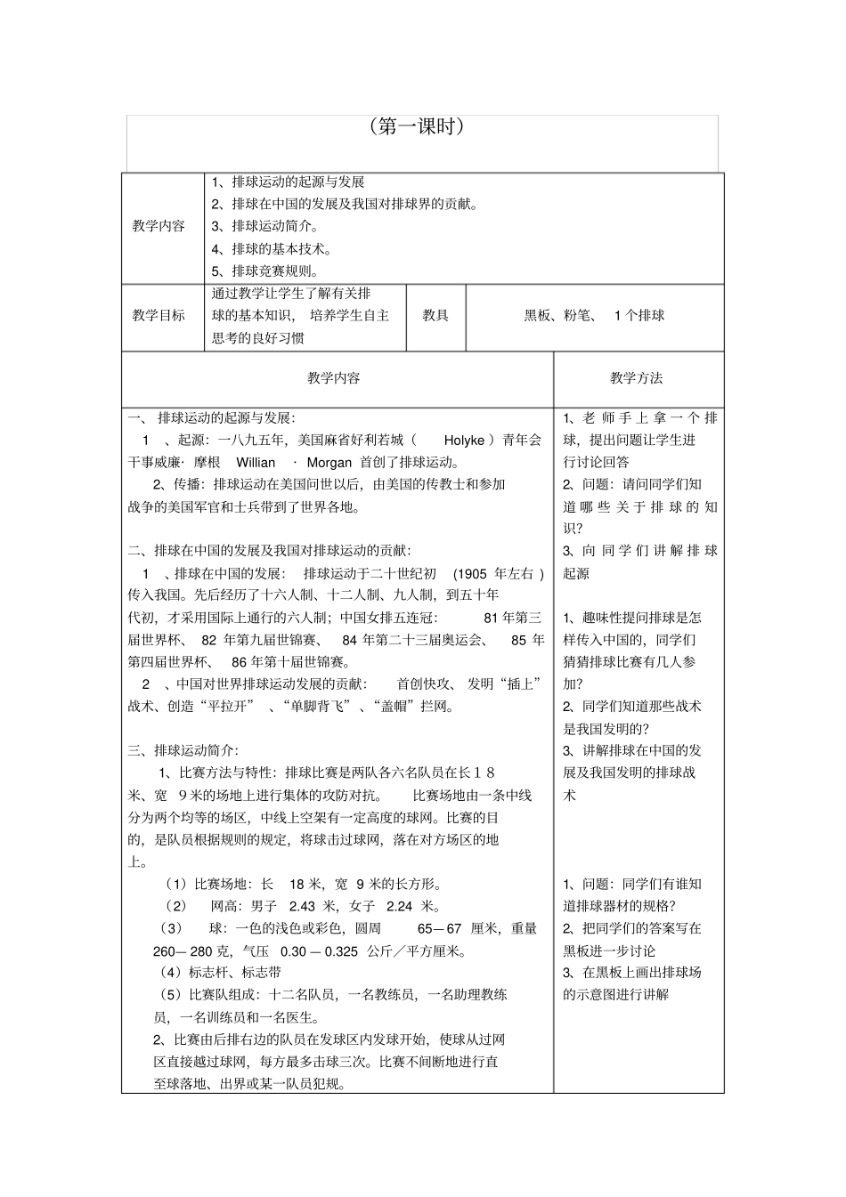 (完整)初中排球课教案_第1页