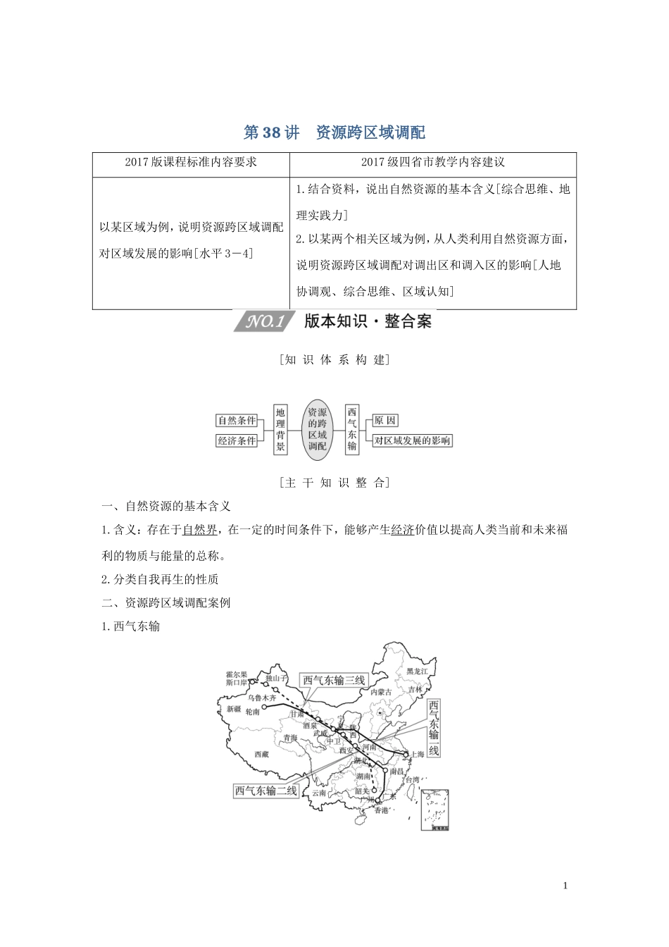 （四川专用）高考地理一轮复习 第十五单元 区域发展与区域联系 第38讲 资源跨区域调配教案（含解析）新人教版-新人教版高三全册地理教案_第1页