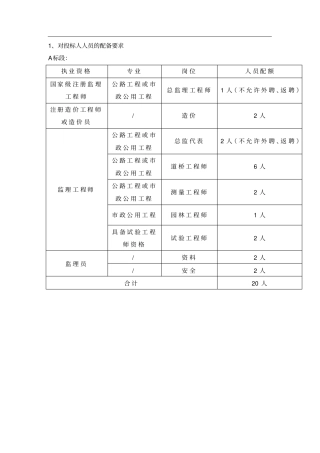 1,对投标人人员的配备要求