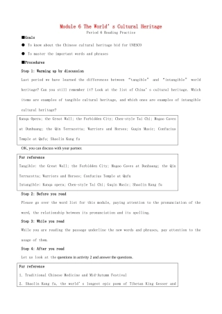 高中英语 Module 6 The World’s Cultural Heritage-(Period 6-7)素材 外研版选修7