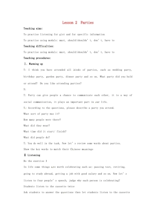 高中英语 Unit3 Lesson 2 Parties教案 北师大版必修1