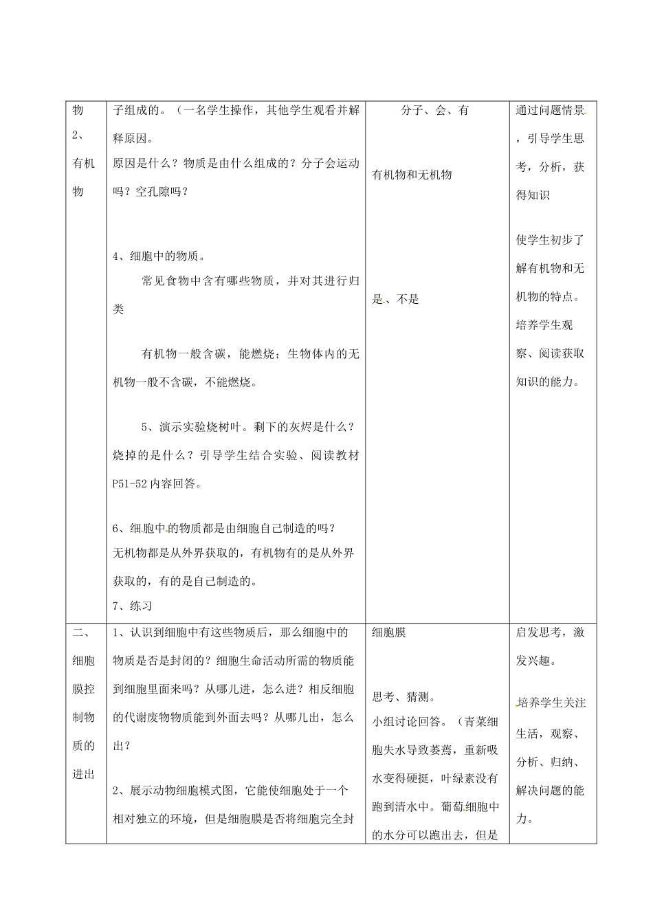 内蒙古鄂尔多斯康巴什新区第一中学七年级生物上册《细胞的生活》教案 新人教版_第3页